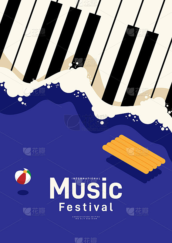 夏季音乐海报设计模板背景装饰用钢琴
