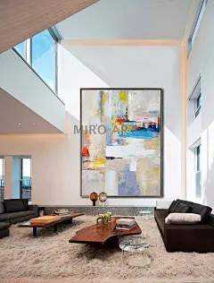 抽象手绘油画客厅大幅沙发背景墙挂画创意壁画墙画横幅画玄关竖版-淘宝网