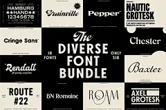 The Diverse Font Bundle 18种LOGO徽标网页设计印刷包装平面海报设计无衬线字体套装