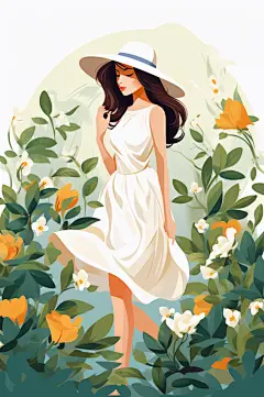 AI数字扁平风水果女孩人像插画-众图网