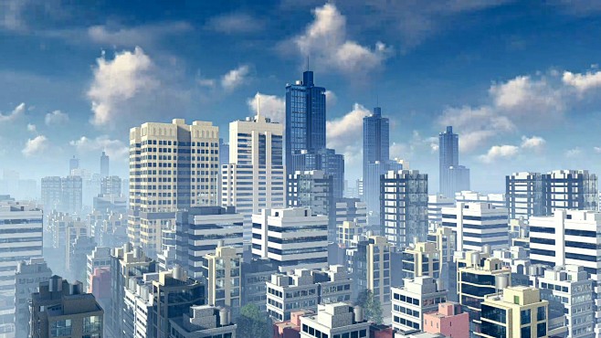 抽象的大城市摩天大楼在白天的延时摄影