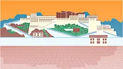 古风山水建筑凉亭荷花插画海报