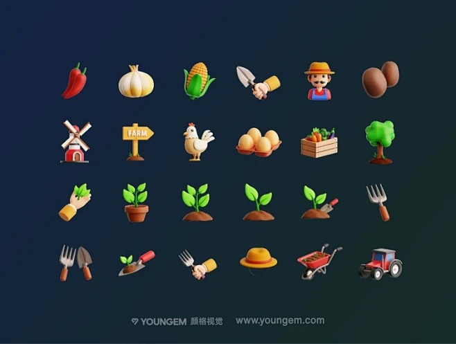48个农业农场种植农作物元素3D图标png免抠图icon设计素材下载_颜格视觉-花瓣网
