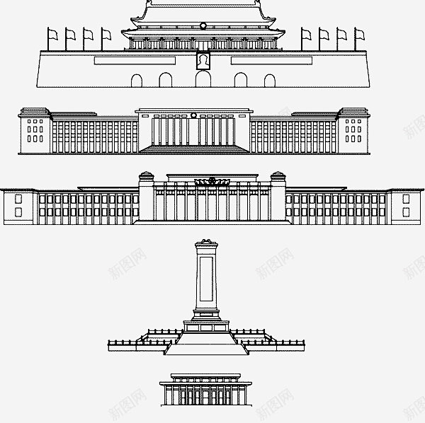 天安门线描建筑png免抠素材_新图网 https://ixintu.com 免费下载 天安门 天安门剪影 天安门素描 建筑 建筑线描 线稿