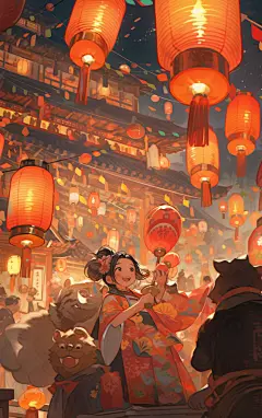 新年街上可爱人物素材图片