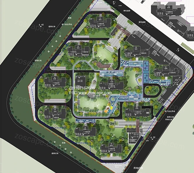 现代简约新中式住宅大区+生态公园式+商业街彩平面图某顶豪地产项目大区景观总平面图psd_0_0223103909.jpg-花瓣网