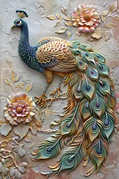 3D立体浮雕孔雀
