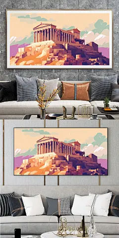 插画扁平风国外城市地标装饰画-众图网