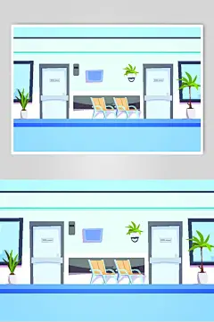 简约植物高端大气蓝色医疗插画素材