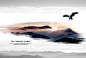 灰色调的企业宣传画册之扉页设计-太阳升起的丛山山顶风景图