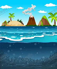 小岛自然风光 【酷图网】小岛,海岛,自然风景,自然风光,旅游度假,插图,手绘,插画,Ai矢量,图片素材