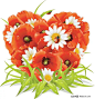 花草组成的心形矢量花朵|橘红色|瓢虫|生态|矢量素材|水珠|小草|写实花卉|植物