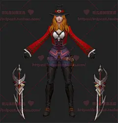游戏美术素材 欧美暗黑风手游写实3D角色模型 手绘贴图