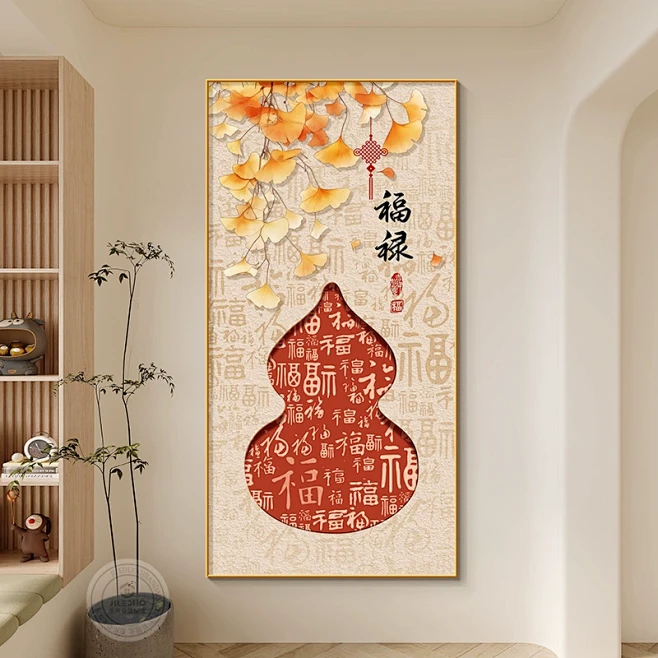 葫芦入户玄关装饰画柿柿如意新中式走廊过道挂画好寓意百福图壁画-tmall.com天猫-花瓣网