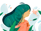 Lost in the wind app procreate 10clouds nature leaves water draw woman girl illustration flat white