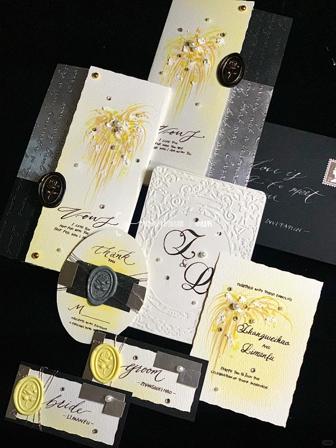 婚礼纸品｜黄黑银 小众现代 婚礼誓言卡 ...