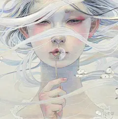 【日本插画家平野実穂(Miho Hirano) 的唯美风格插画作品】
在空中飘荡的发丝让画面看起来更有动态感，在少女身旁飞舞的蝴蝶仿佛也跟着翩翩起舞。