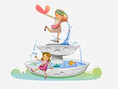 手绘小朋友_新图网 https://ixintu.com 小朋友 小孩子 手绘 线条 卡通 可爱 小清新 绿色 喷泉 嬉戏 玩耍 泉水 蓝色 粉色 童话