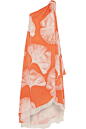 Halston HeritageOne-shoulder asymmetric printed crepe gown