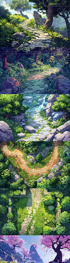 AI卡通小道路径场景素材 可爱卡通小路背景插画设计 游戏场景-淘宝网