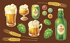 一套矢量卡通各种容器装瓶和储存啤酒图片-商业图片-正版原创图片下载购买-Veer图库
