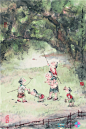 【海派婴戏图画家贺竹元作品 ----- 捕蝉】
贺竹元，1954年出生，祖籍浙江宁波，上海美术家协会会员，上海书画院画师，自幼喜欢绘画，上世纪70年代步入海上画坛。山水、人物、花鸟、走兽皆擅，尤善绘婴戏人物。笔墨刚健简达、色泽雅致、意境清新、气韵灵动。笔下的孩童千姿百态、天真活泼、神形兼备、妙趣横生，为人们喜闻乐见，是不可多得的当代海派儿童人物画家。