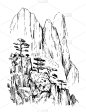 中国山脉的素描。手绘插图转换为矢量