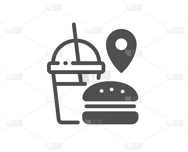食品外卖图标。点餐位置标志。向量