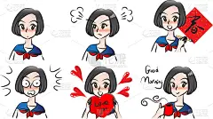 矢量卡通高中女生表情包