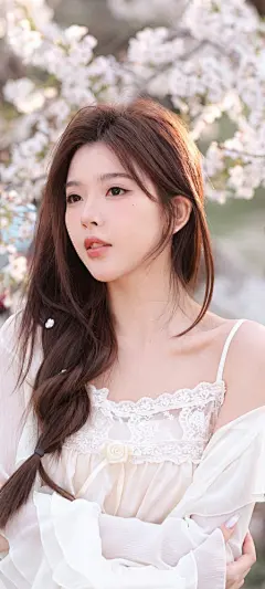 彭十六 白色裙子 樱花 手机高清壁纸
