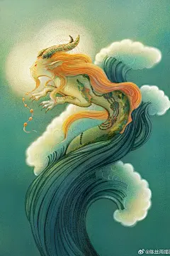 山海經-蠤圍：又東北百五十里，曰驕山，其上多玉，其下多青䨼，其木多松柏，多桃枝鉤端。神蠤圍處之，其狀如人面，羊角虎爪，恒遊于雎漳之淵，出入有光。