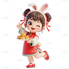 中秋节3D人物月饼元素