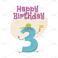 生日快乐矢量贺卡设计与三个数字字符