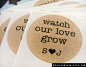 63 watch our love grow, custom initials, circle 1 inch brown kraft paper sticker, wedding favors, envelope seals (S-47)