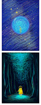 时尚太空星空治愈系唯美线圈线条女孩鲸鱼星球插画PSD分层素材-淘宝网