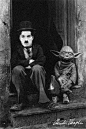 Try as he might, Charlie Chaplin just couldn't warm to his new sidekick... Yoda!?  The original unadulterated Still is from 'The Kid', 1921. ☚
