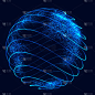 带扭曲线的球体。业务事件的背景。线框技术蓝色球体。3d 渲染.