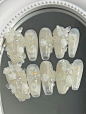 10pcs/pack Glass Coffin-shape False Nails With Aurora Butterfly/white Camellia/pearl & Rhinestone Decor, Removable, Hand-painted Design With Gold Flakes & Pearls, Full Cover Press-on Nail Tips Set, Suitable For Students/party/daily Wear, 1 Jelly G