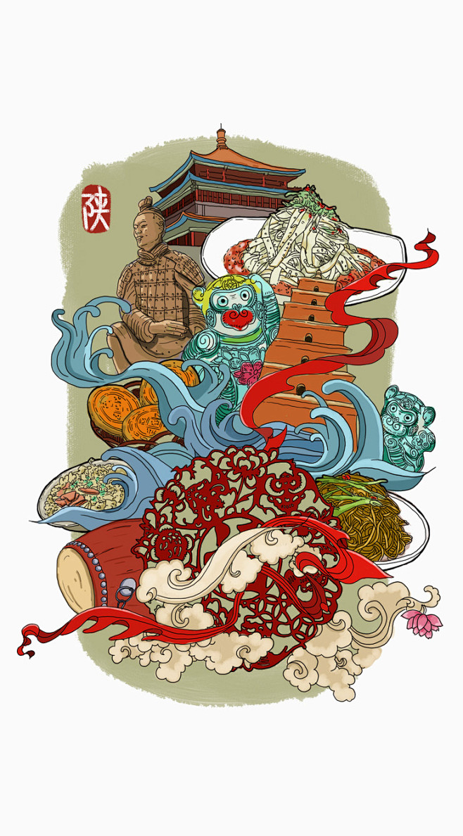 黄河美食插画——陕地美食