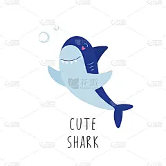 露出牙齿的鲨鱼。水下可爱的性格。婴儿印花，卡片，请帖，横幅。