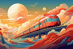 铁路铁轨国潮春运喜庆火车插画