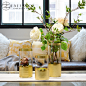 美式创意现代简约北欧家居装饰品 客厅摆件花器 金色锤点玻璃花瓶-淘宝网