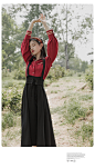 法式复古学院风红色海军领衬衫配背带裙套装两件套洋气减龄裙装春-淘宝网