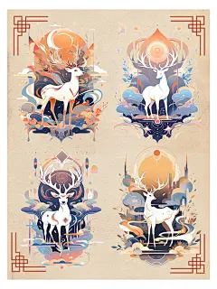 敦煌神鹿｜国潮插画｜中国瑞兽｜AI绘画