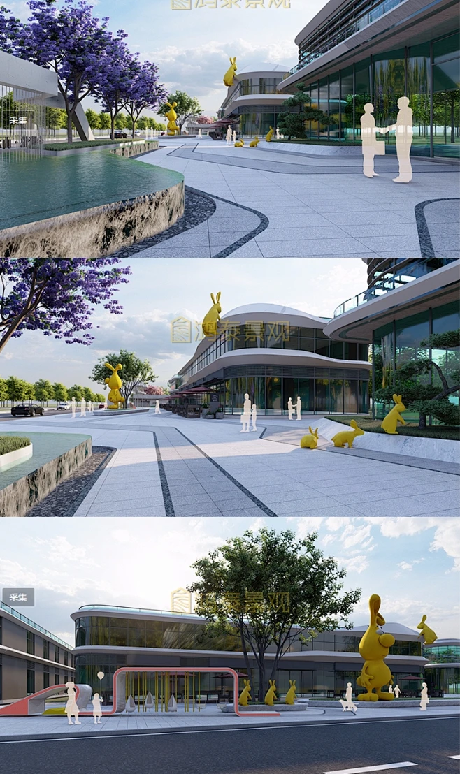 现代广场商业街小品雕塑景观su模型示范街区Lumion11/10场景文件-花瓣网