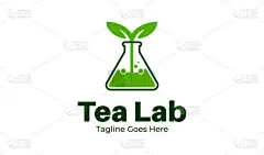 茶室标志设计模板与茶具图标和实验工具。适用于商务、公司、餐厅、移动、应用等领域