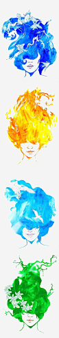女生头像png免抠素材_新图网 https://ixintu.com 手绘 创意 水彩 红发女生 蓝色海洋头发女生 火焰头发女生