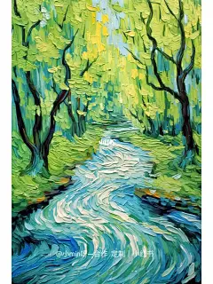 我用AI绘制梵高风油画——河流