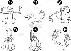 狗,黑白图片,标志,可爱的,天秤座,箭术,水瓶座,贺卡,山羊,布置