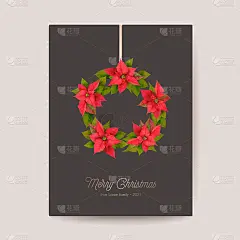 优雅的圣诞快乐和新年贺卡与一品红逼真的花，花圈。冬季3d植物设计插图的问候，邀请，传单，小册子，覆盖